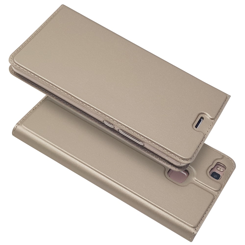Magnetic Attraction Flip Stand Leather Phone Cover with Card Slot for Huawei P9 Lite / G9 Lite - Gold-2