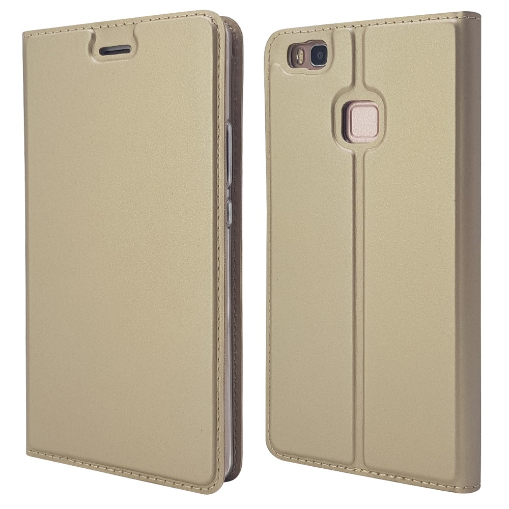 Magnetic Attraction Flip Stand Leather Phone Cover with Card Slot for Huawei P9 Lite / G9 Lite - Gold-3