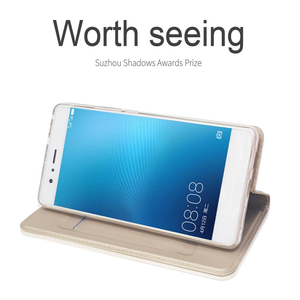 Magnetic Attraction Flip Stand Leather Phone Cover with Card Slot for Huawei P9 Lite / G9 Lite - Gold-4