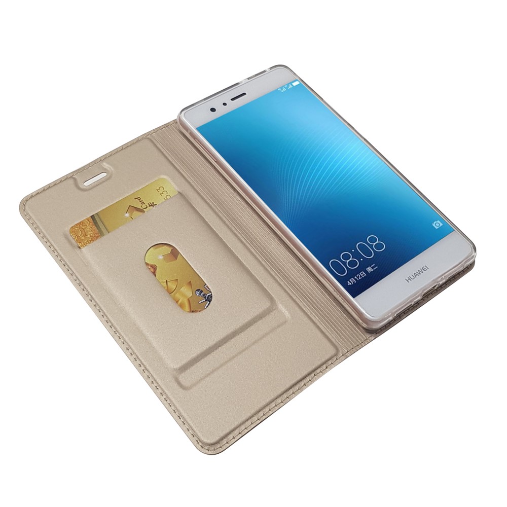 Magnetic Attraction Flip Stand Leather Phone Cover with Card Slot for Huawei P9 Lite / G9 Lite - Gold-7