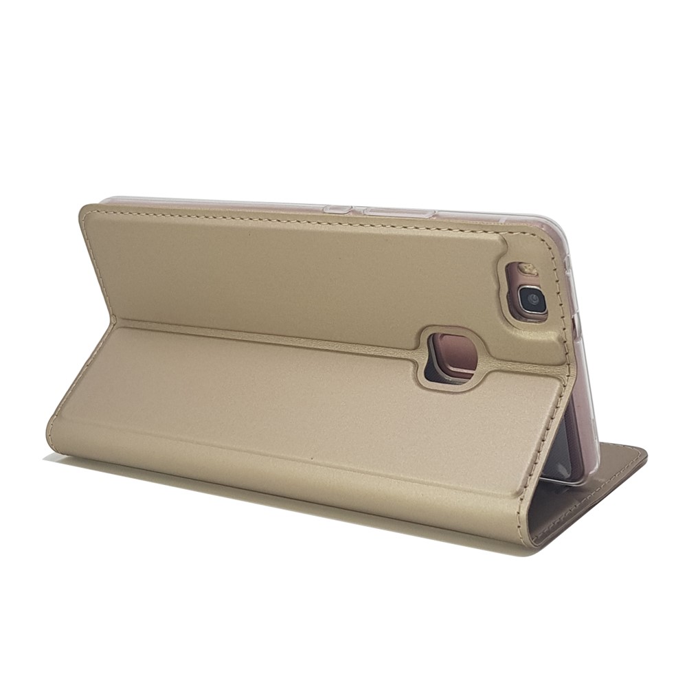 Magnetic Attraction Flip Stand Leather Phone Cover with Card Slot for Huawei P9 Lite / G9 Lite - Gold-8