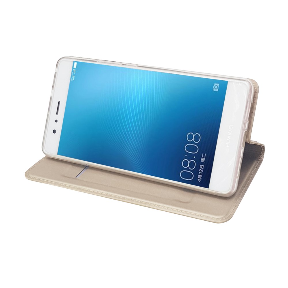 Magnetic Attraction Flip Stand Leather Phone Cover with Card Slot for Huawei P9 Lite / G9 Lite - Gold-9