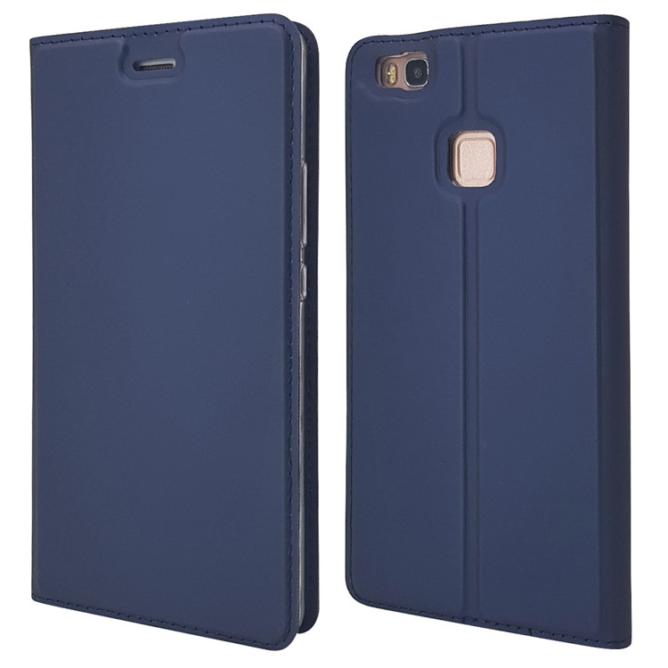 Magnetic Attraction Card Holder Leather Stand Phone Case Accessory for Huawei P9 Lite / G9 Lite - Dark Blue-3