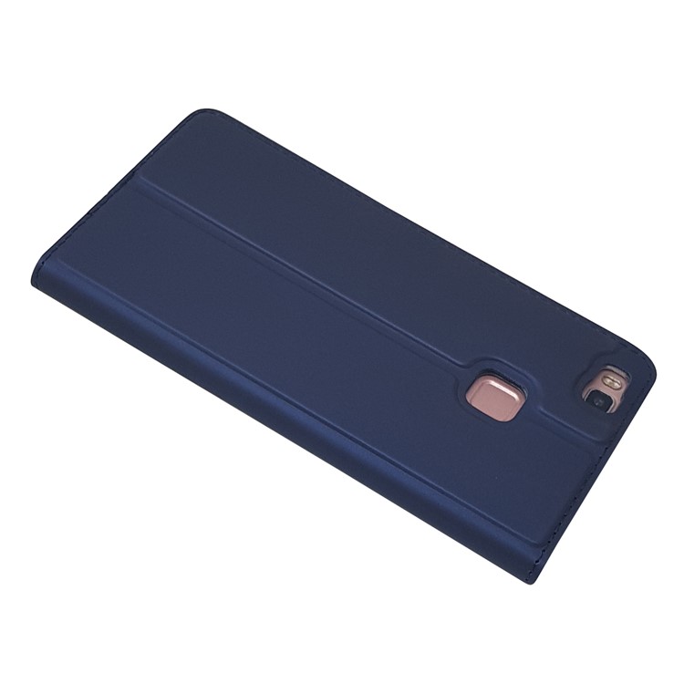 Magnetic Attraction Card Holder Leather Stand Phone Case Accessory for Huawei P9 Lite / G9 Lite - Dark Blue-5
