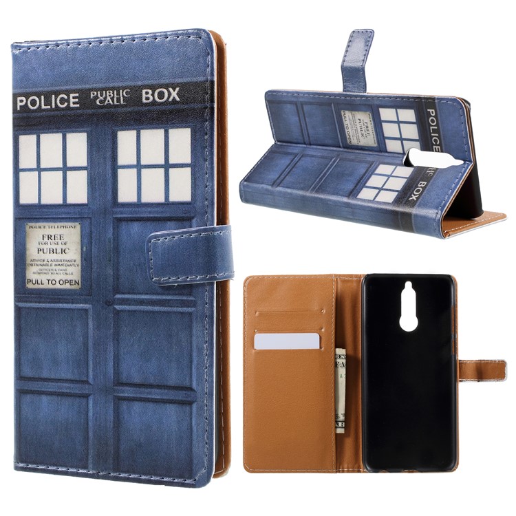 Pattern Printing PU Leather Wallet Case for Huawei Mate 10 Lite / nova 2i / Maimang 6 / Honor 9i (India) - Police Public Call Box-1