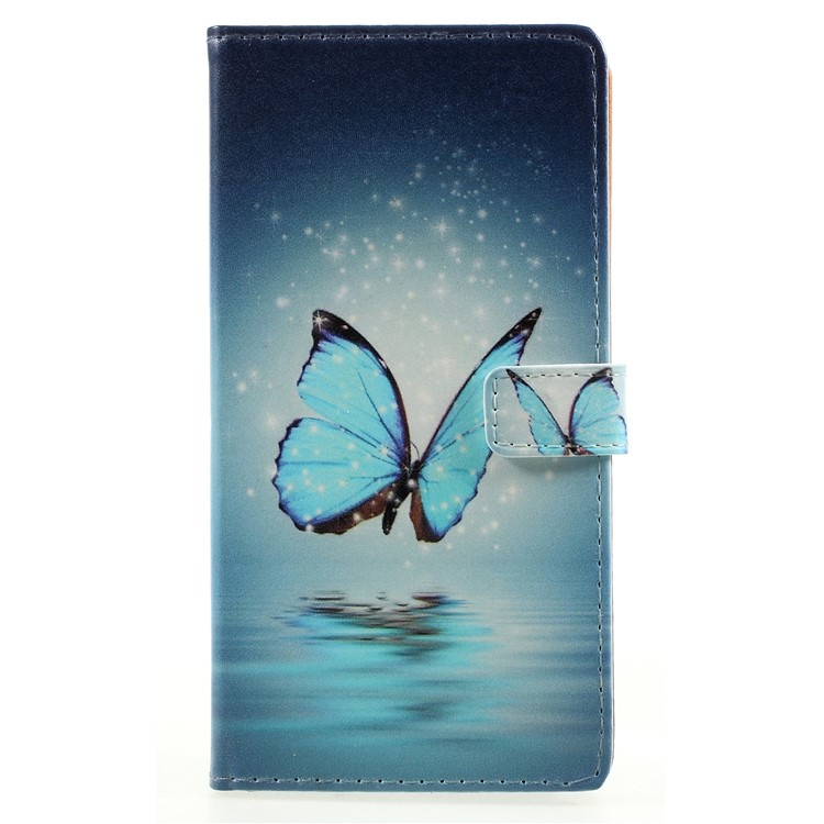 Pattern Printing PU Leather Wallet Cover for Huawei Mate 10 Lite / nova 2i / Maimang 6 / Honor 9i (India) - Blue Butterfly-1