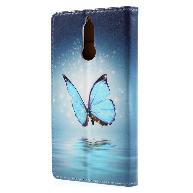 Pattern Printing PU Leather Wallet Cover for Huawei Mate 10 Lite / nova 2i / Maimang 6 / Honor 9i (India) - Blue Butterfly-2