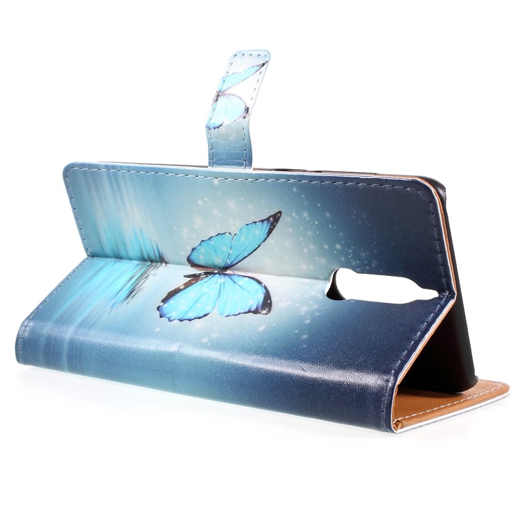 Pattern Printing PU Leather Wallet Cover for Huawei Mate 10 Lite / nova 2i / Maimang 6 / Honor 9i (India) - Blue Butterfly-4
