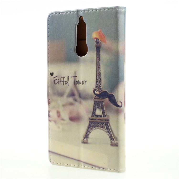 Pattern Printing PU Leather Protective Mobile Case for Huawei Mate 10 Lite / nova 2i / Maimang 6 / Honor 9i (India) - Eiffel Tower and Mustache-2