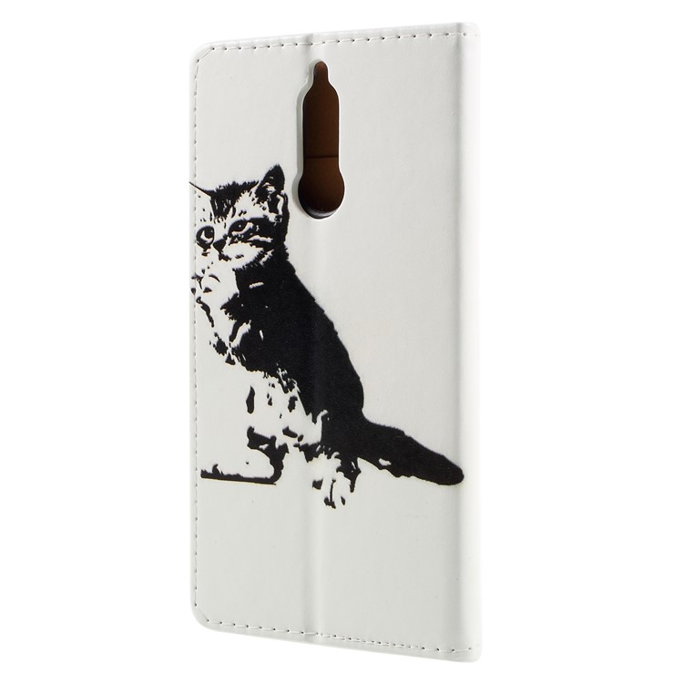 Pattern Printing PU Leather Cell Phone Case Accessory for Huawei Mate 10 Lite / nova 2i / Maimang 6 / Honor 9i (India) - Black and White Cat-2