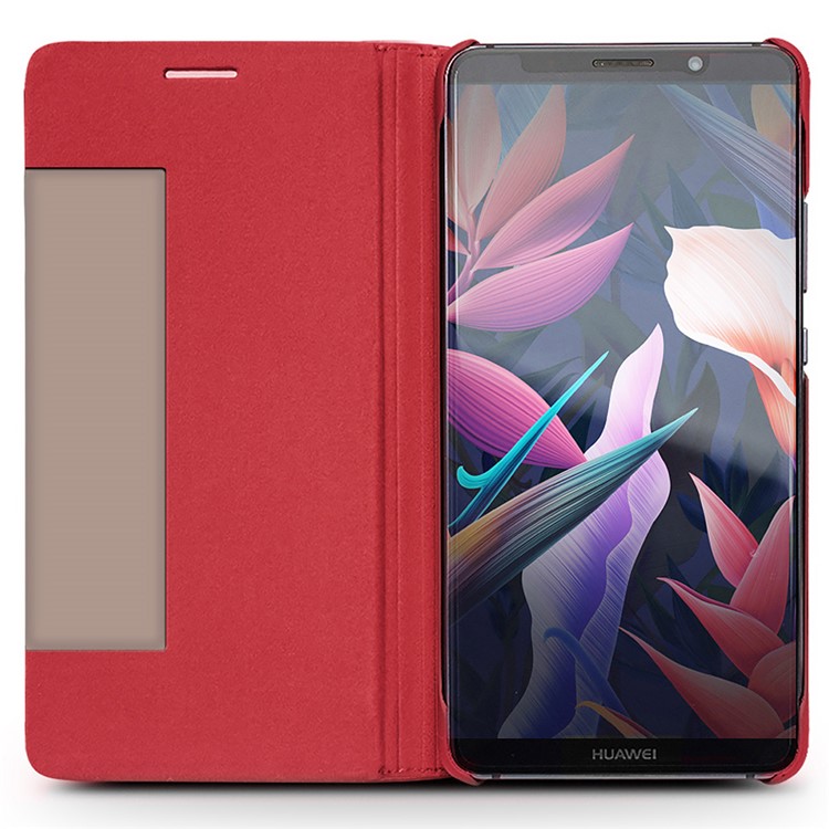 QIALINO Classic Style View Window Cowhide Texture Leather Flip Phone Casing for Huawei Mate 10 Pro - Red-2