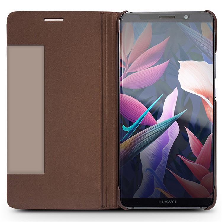 QIALINO Classic Style View Window Cowhide Grain Leather Smart Cell Phone Cover for Huawei Mate 10 Pro - Brown-2