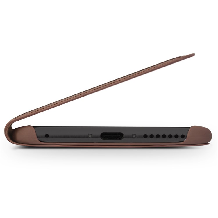 QIALINO Classic Style View Window Cowhide Grain Leather Smart Cell Phone Cover for Huawei Mate 10 Pro - Brown-3