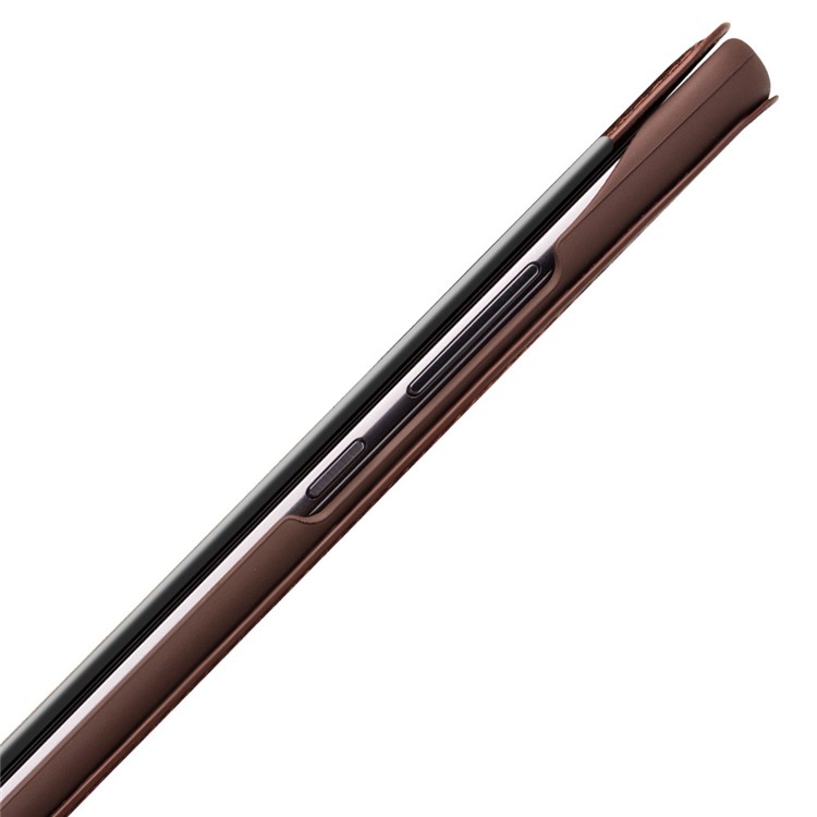 QIALINO Classic Style View Window Cowhide Grain Leather Smart Cell Phone Cover for Huawei Mate 10 Pro - Brown-4