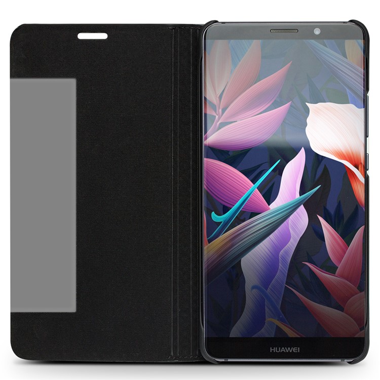 QIALINO for Huawei Mate 10 Pro Grid Texture View Window Genuine Leather Stand Smart Case - Black-2