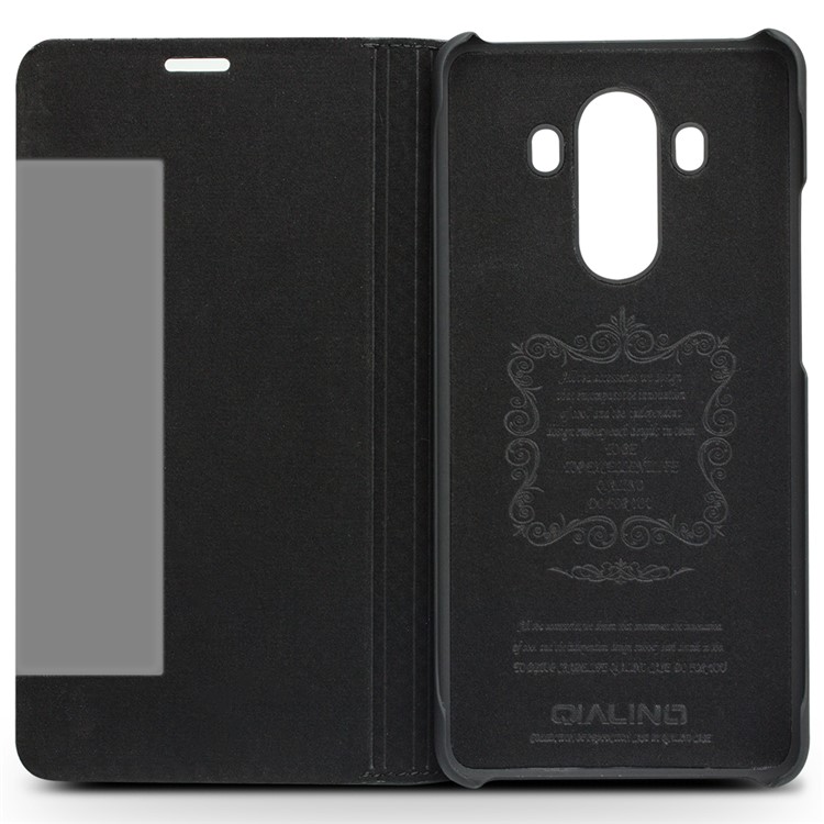 QIALINO for Huawei Mate 10 Pro Grid Texture View Window Genuine Leather Stand Smart Case - Black-3