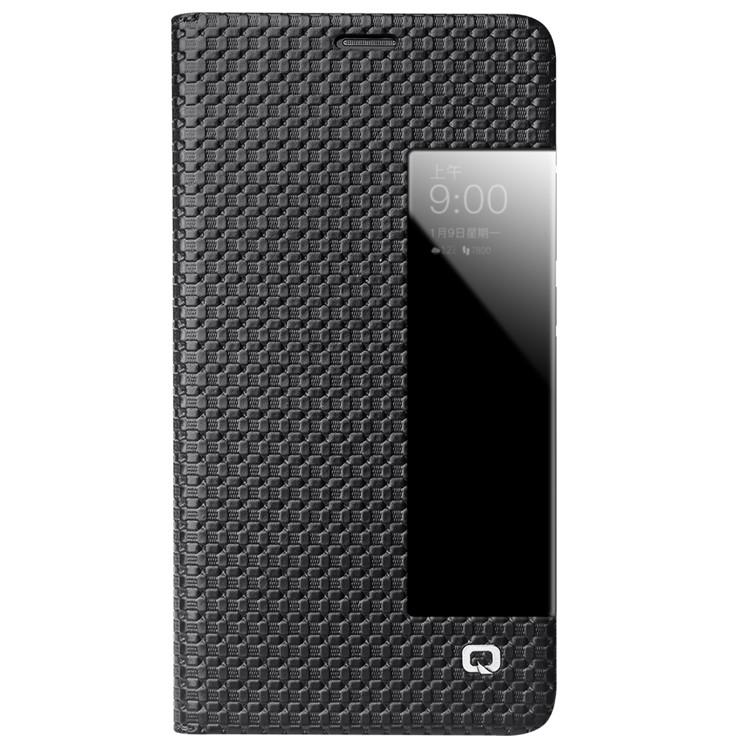 QIALINO for Huawei Mate 10 Pro Grid Texture View Window Genuine Leather Stand Smart Case - Black-4