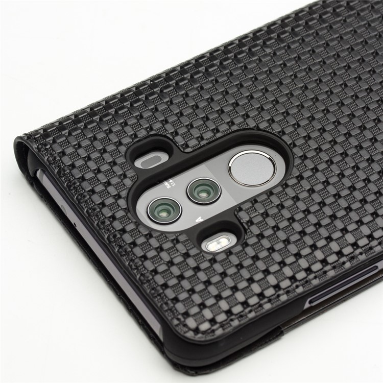 QIALINO for Huawei Mate 10 Pro Grid Texture View Window Genuine Leather Stand Smart Case - Black-5