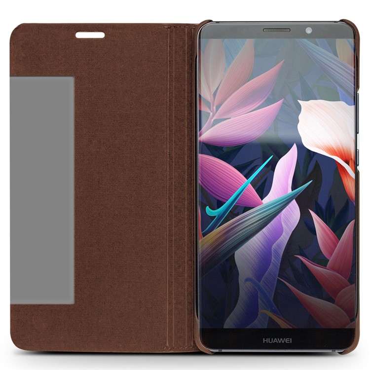 QIALINO Grid Texture Genuine Leather View Window Smart Case Cover for Huawei Mate 10 Pro - Brown-2