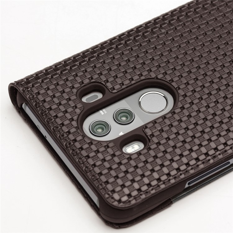 QIALINO Grid Texture Genuine Leather View Window Smart Case Cover for Huawei Mate 10 Pro - Brown-5