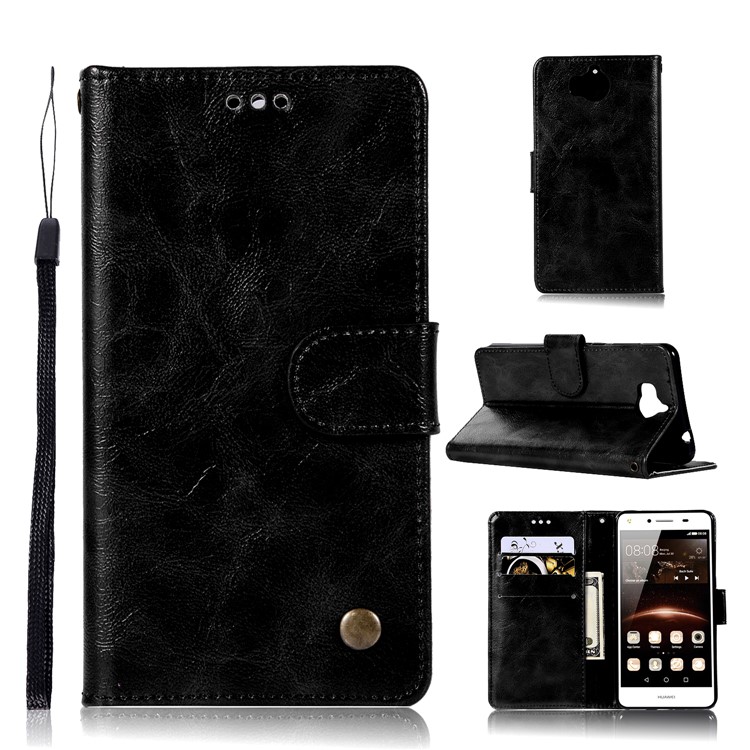 Vintage PU Leather Wallet Stand Cover for Huawei Y6 (2017)/Y5 (2017) - Black-1