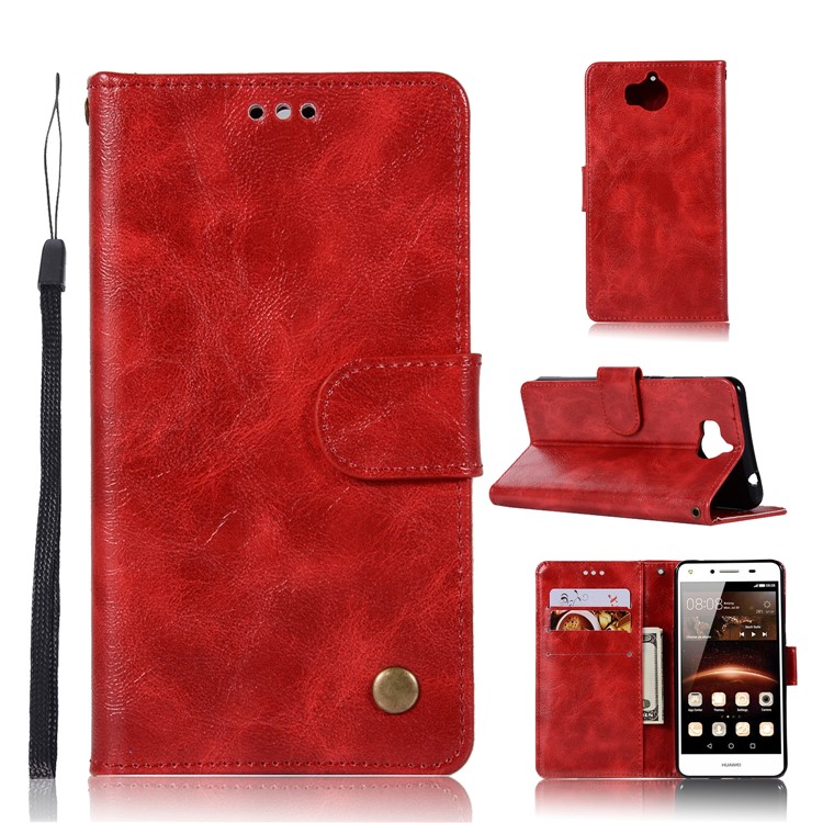 Vintage PU Leather Stand Mobile Shell for Huawei Y6 (2017)/Y5 (2017) - Red-1