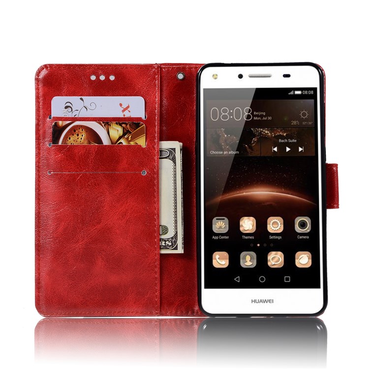 Vintage PU Leather Stand Mobile Shell for Huawei Y6 (2017)/Y5 (2017) - Red-4