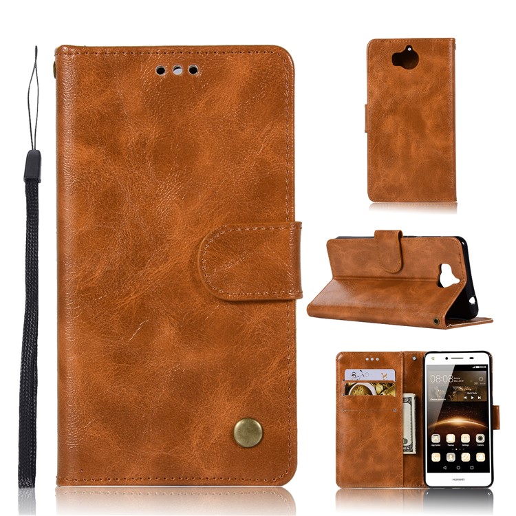 Vintage PU Leather Wallet Phone Casing for Huawei Y6 (2017)/Y5 (2017) - Brown-1