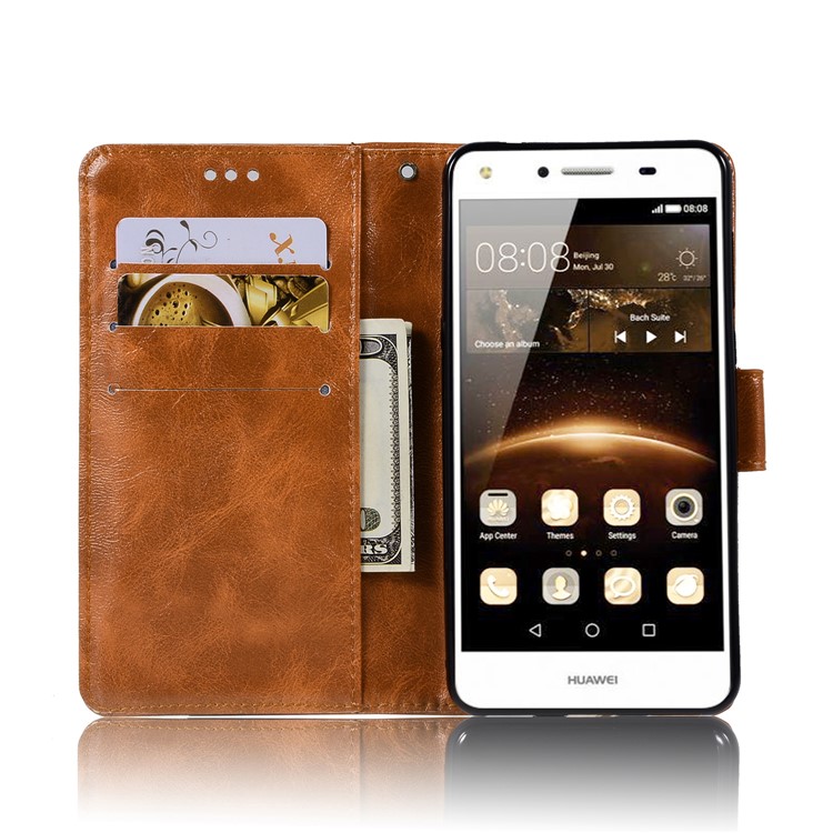 Vintage PU Leather Wallet Phone Casing for Huawei Y6 (2017)/Y5 (2017) - Brown-4