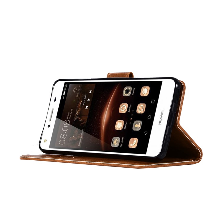 Vintage PU Leather Wallet Phone Casing for Huawei Y6 (2017)/Y5 (2017) - Brown-5
