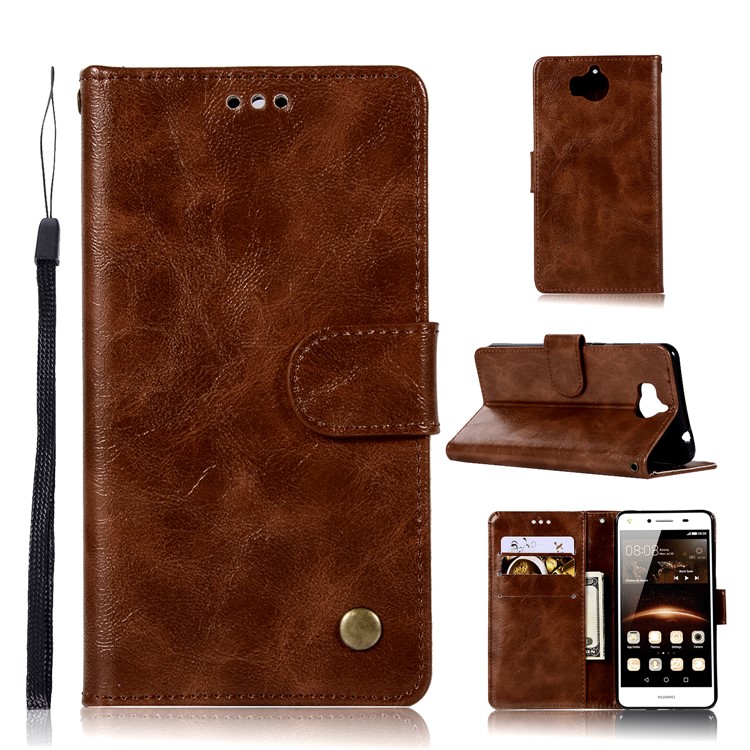 Vintage PU Leather Wallet Cell Phone Case for Huawei Y6 (2017)/Y5 (2017) - Coffee-1