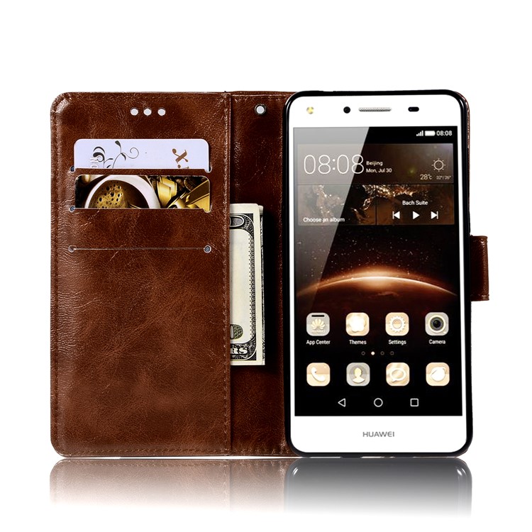 Vintage PU Leather Wallet Cell Phone Case for Huawei Y6 (2017)/Y5 (2017) - Coffee-4