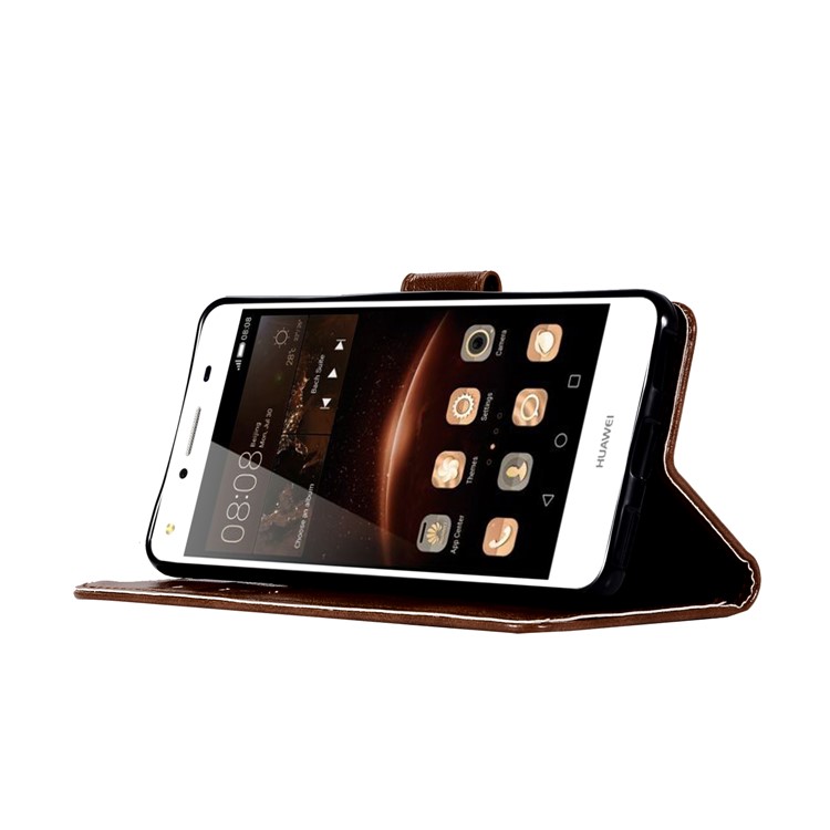 Vintage PU Leather Wallet Cell Phone Case for Huawei Y6 (2017)/Y5 (2017) - Coffee-5