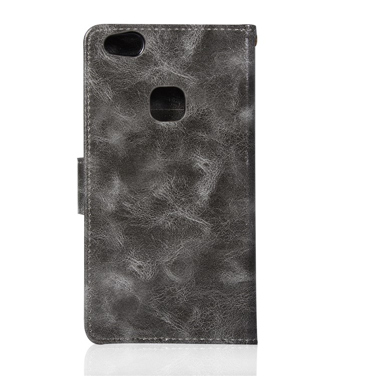 For Huawei P10 Lite Premium Vintage PU Leather Wallet Stand Mobile Case with Wrist Strap - Grey-3