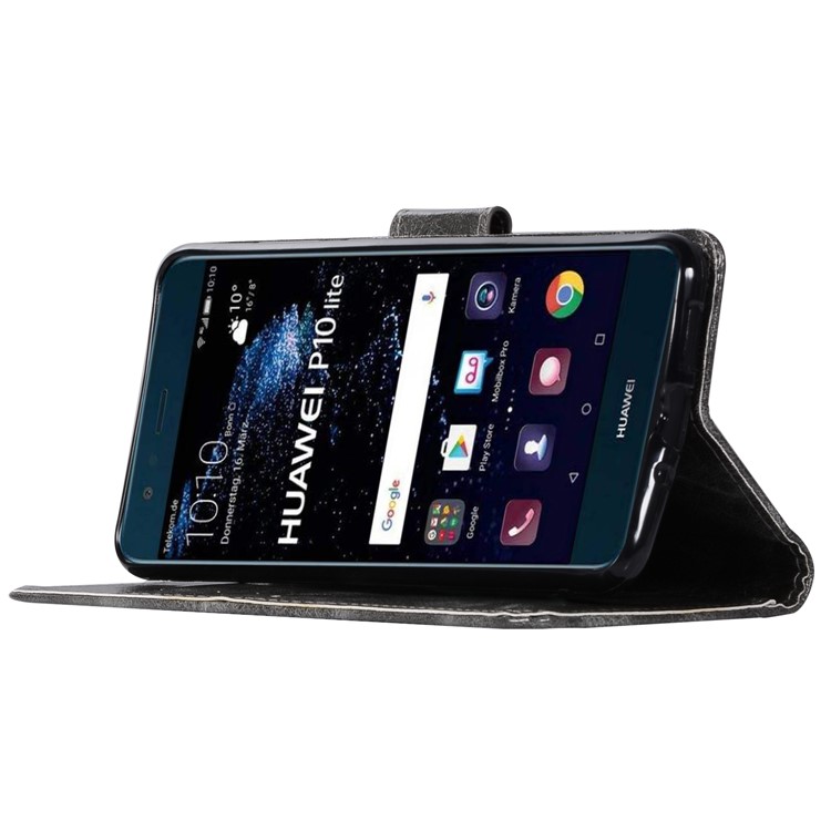 For Huawei P10 Lite Premium Vintage PU Leather Wallet Stand Mobile Case with Wrist Strap - Grey-5