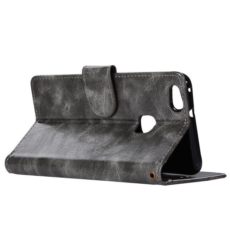 For Huawei P10 Lite Premium Vintage PU Leather Wallet Stand Mobile Case with Wrist Strap - Grey-6