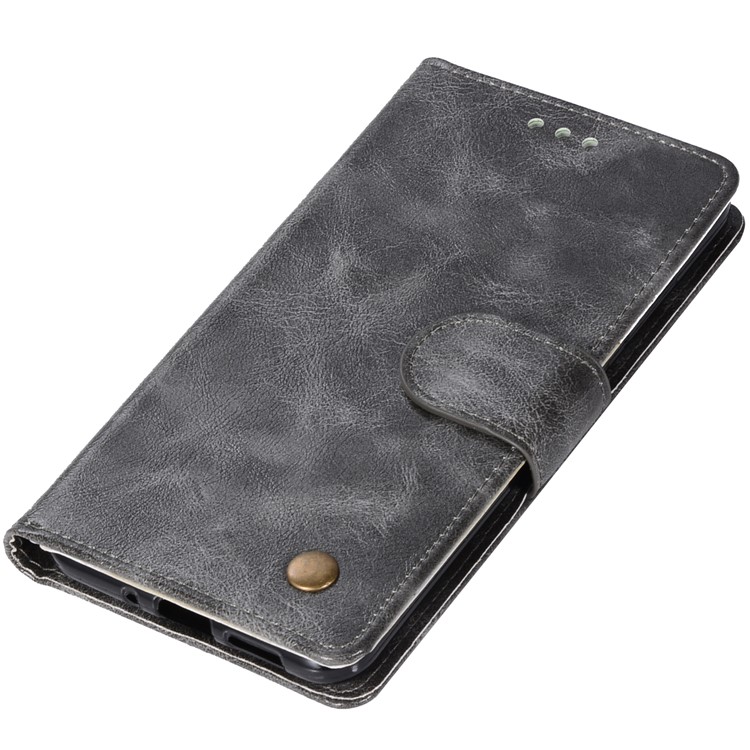 For Huawei P10 Lite Premium Vintage PU Leather Wallet Stand Mobile Case with Wrist Strap - Grey-7