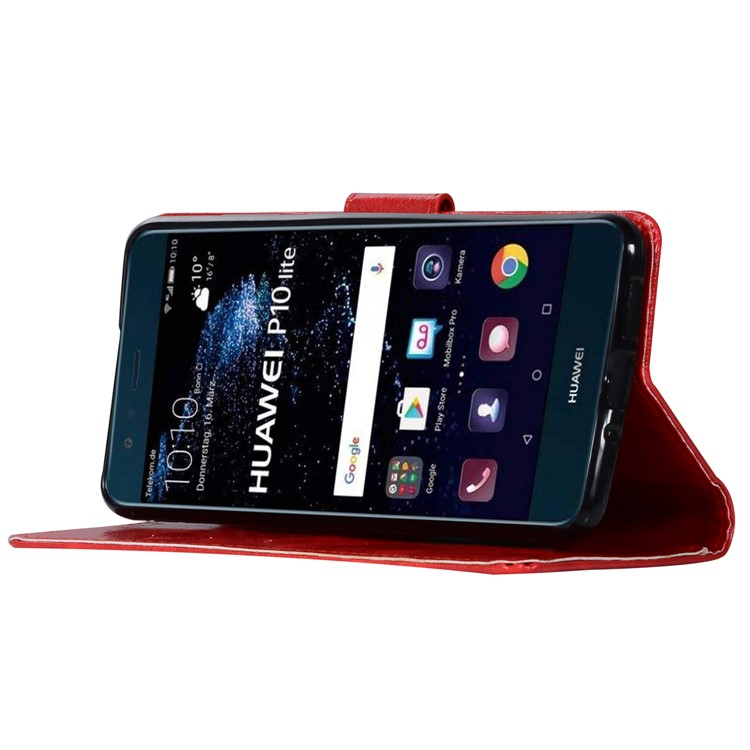Premium Vintage PU Leather Wallet Stand Cover for Huawei P10 Lite - Red-5