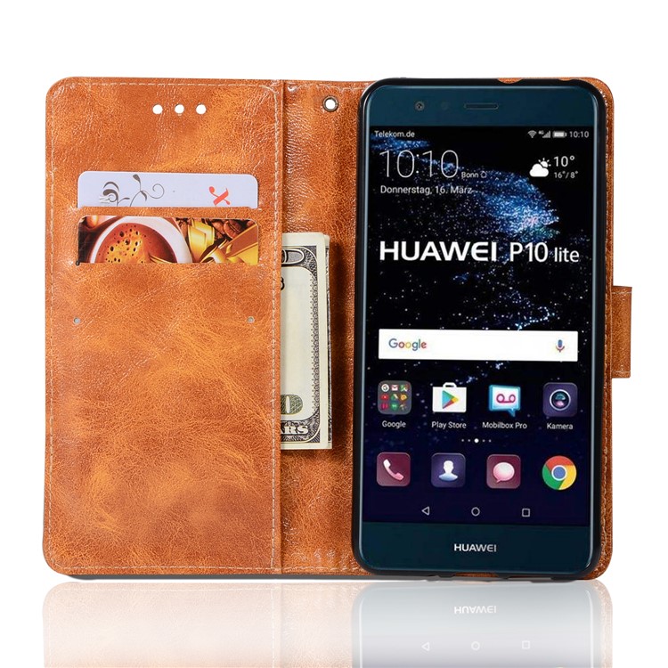 Premium Vintage PU Leather Wallet Mobile Phone Shell for Huawei P10 Lite - Brown-4