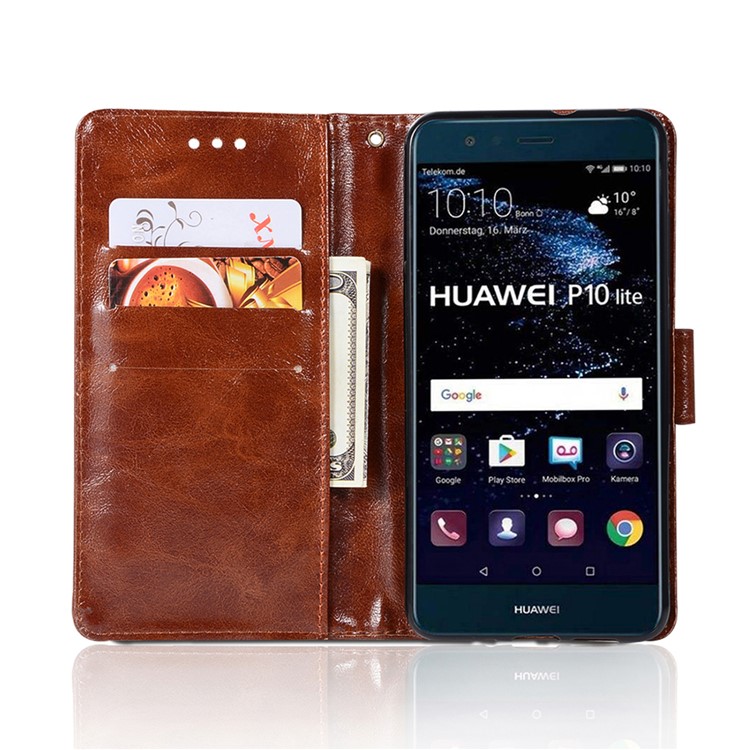 Premium Vintage PU Leather Wallet Stand Mobile Cover Shell for Huawei P10 Lite - Coffee-4