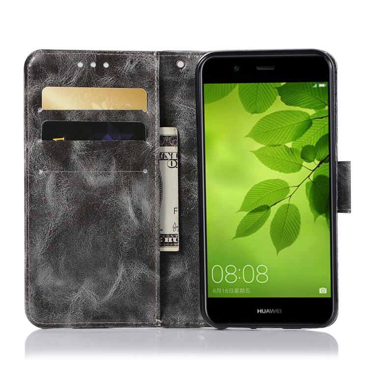 Premium Vintage PU Leather Wallet Casing with Stand for Huawei Honor 7X - Grey-4
