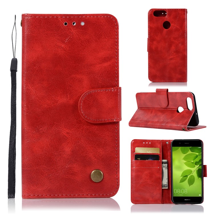Premium Vintage PU Leather Stand Wallet Phone Casing for Huawei Honor 7X - Red-1