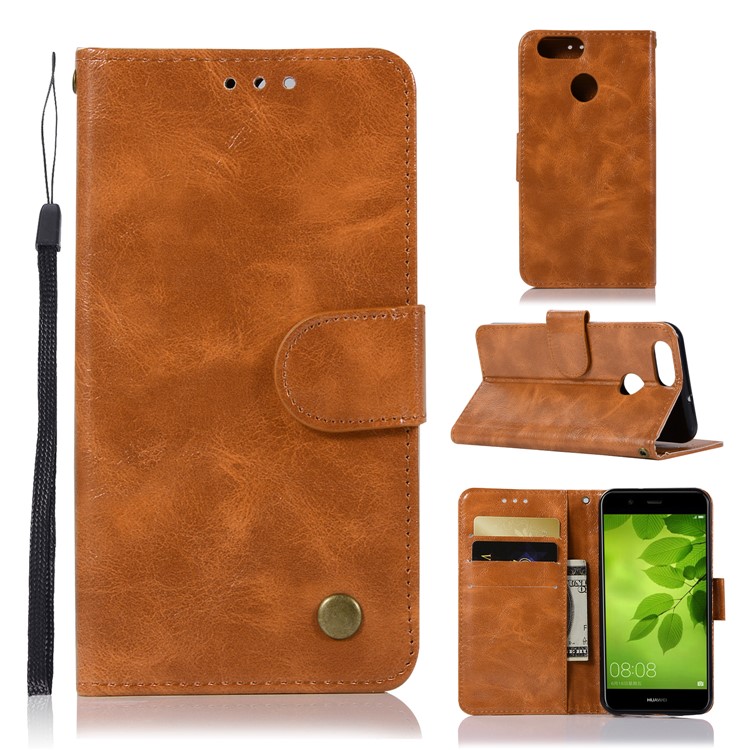 Premium Vintage PU Leather Wallet Stand Mobile Cover for Huawei Honor 7X - Brown-1