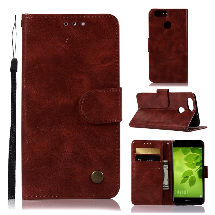 Premium Vintage PU Leather Wallet Flip Cover Case with Stand for Huawei Honor 7X - Wine Red-1