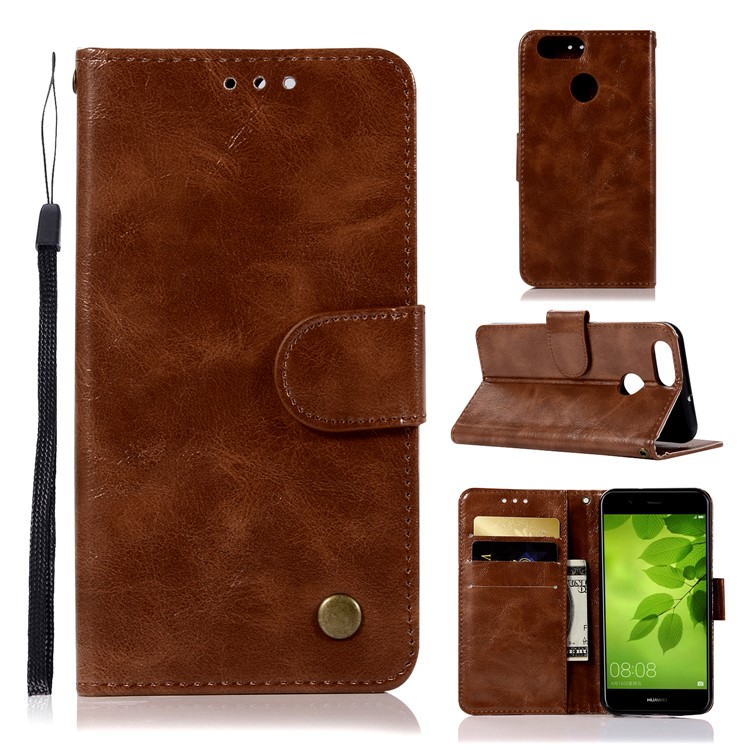 Premium Vintage PU Leather Wallet Stand Phone Protection Cover Accessory for Huawei Honor 7X - Coffee-1