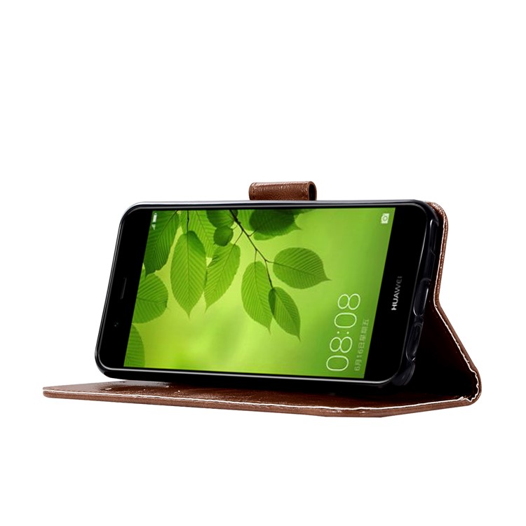 Premium Vintage PU Leather Wallet Stand Phone Protection Cover Accessory for Huawei Honor 7X - Coffee-5