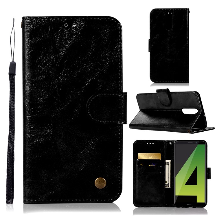 Premium Vintage PU Leather Wallet Casing Accessory for Huawei Mate 10 Lite / nova 2i / Maimang 6 / Honor 9i (India) - Black-1
