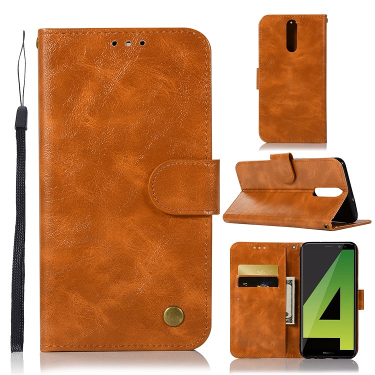 Premium Vintage PU Leather Wallet Shell Accessory for Huawei Mate 10 Lite / nova 2i / Maimang 6 / Honor 9i (India) - Brown-1