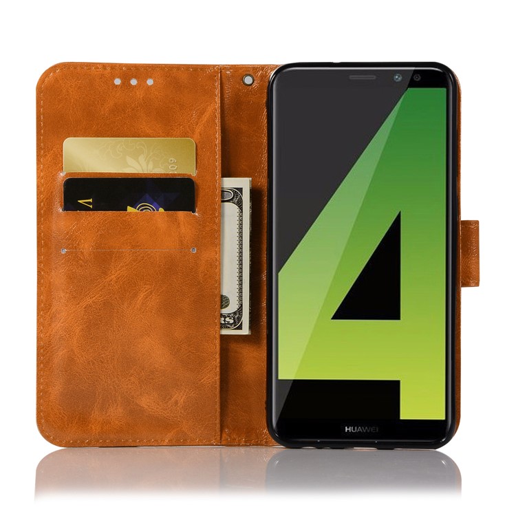 Premium Vintage PU Leather Wallet Shell Accessory for Huawei Mate 10 Lite / nova 2i / Maimang 6 / Honor 9i (India) - Brown-4