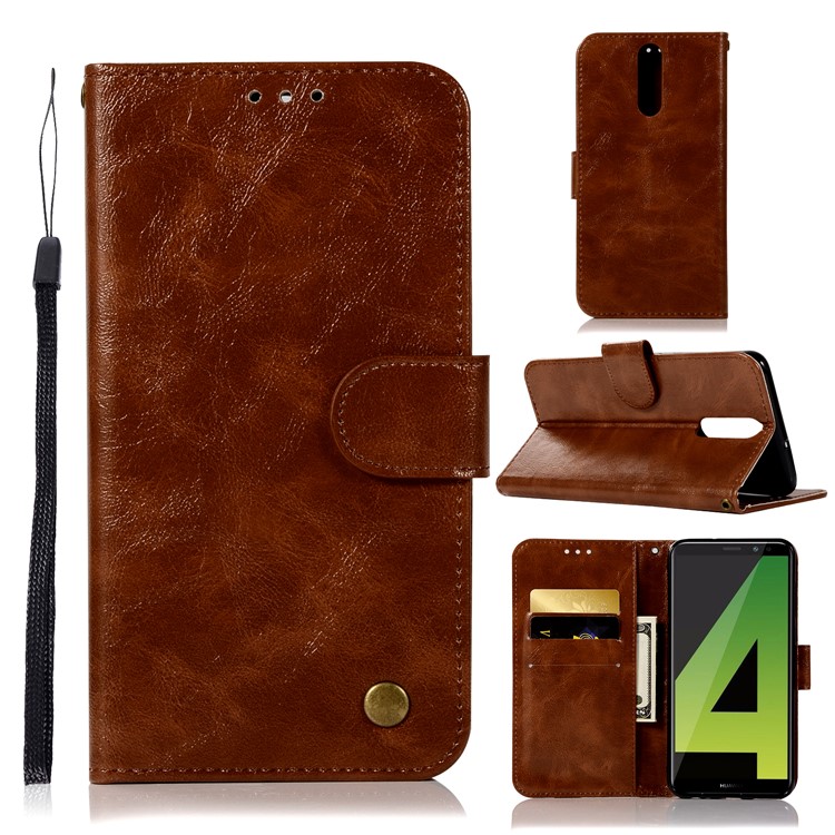 Premium Vintage PU Leather Wallet Cellphone Accessory Cover for Huawei Mate 10 Lite / nova 2i / Maimang 6 / Honor 9i (India) - Coffee-1